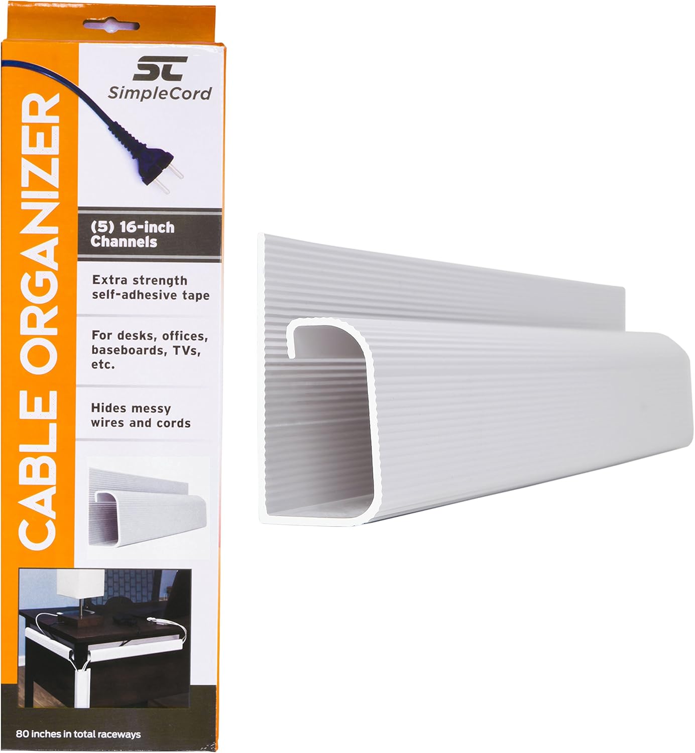 Simple Cord – Kit de cubierta para organización de cables, organizador de cables de escritorio estilo J con 5 canales blancos
