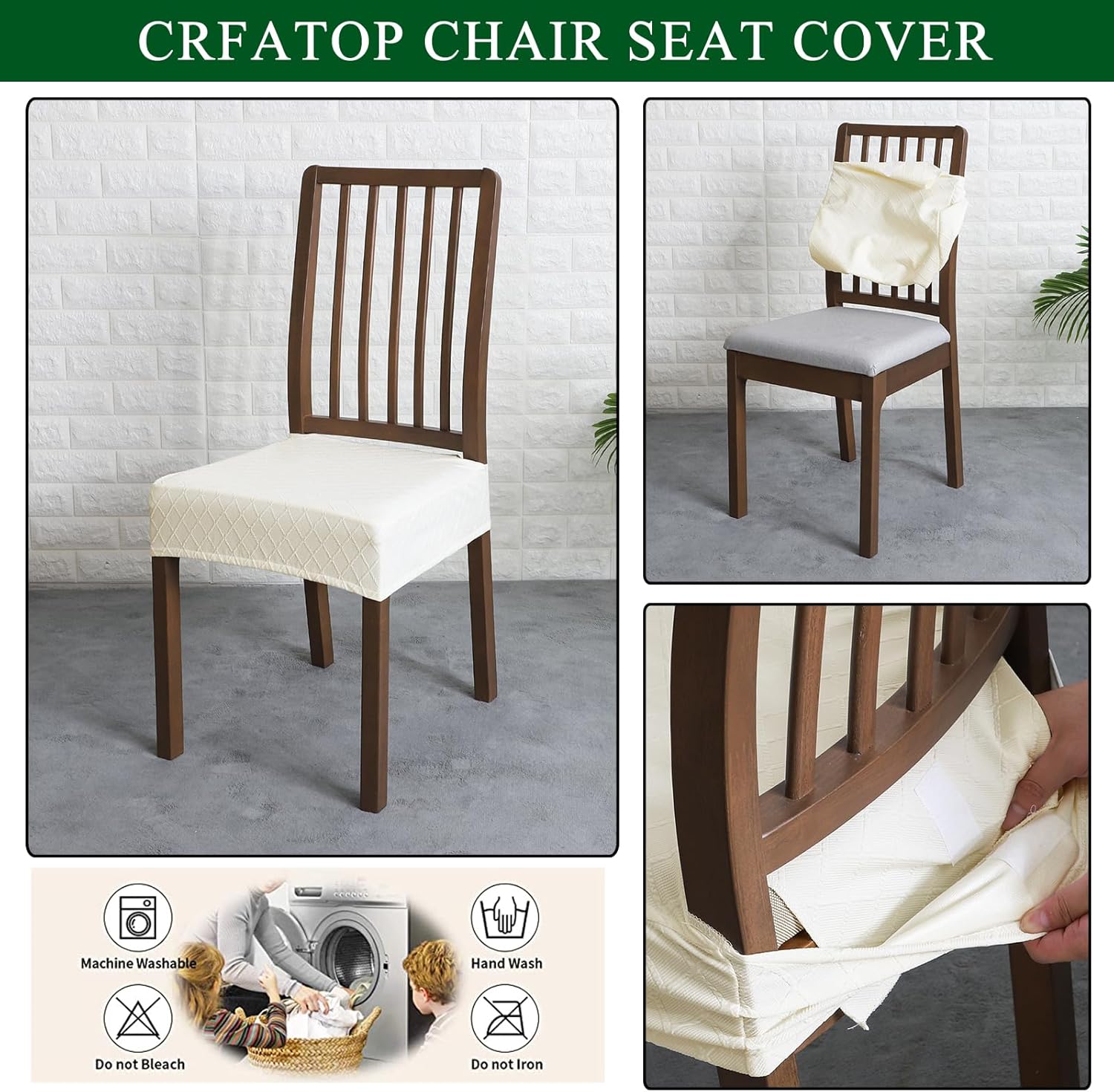 CRFATOP Juego de 2 fundas de asiento impermeables para sillas de comedor, fundas de asiento de silla de jacquard, fundas elásticas para sillas de