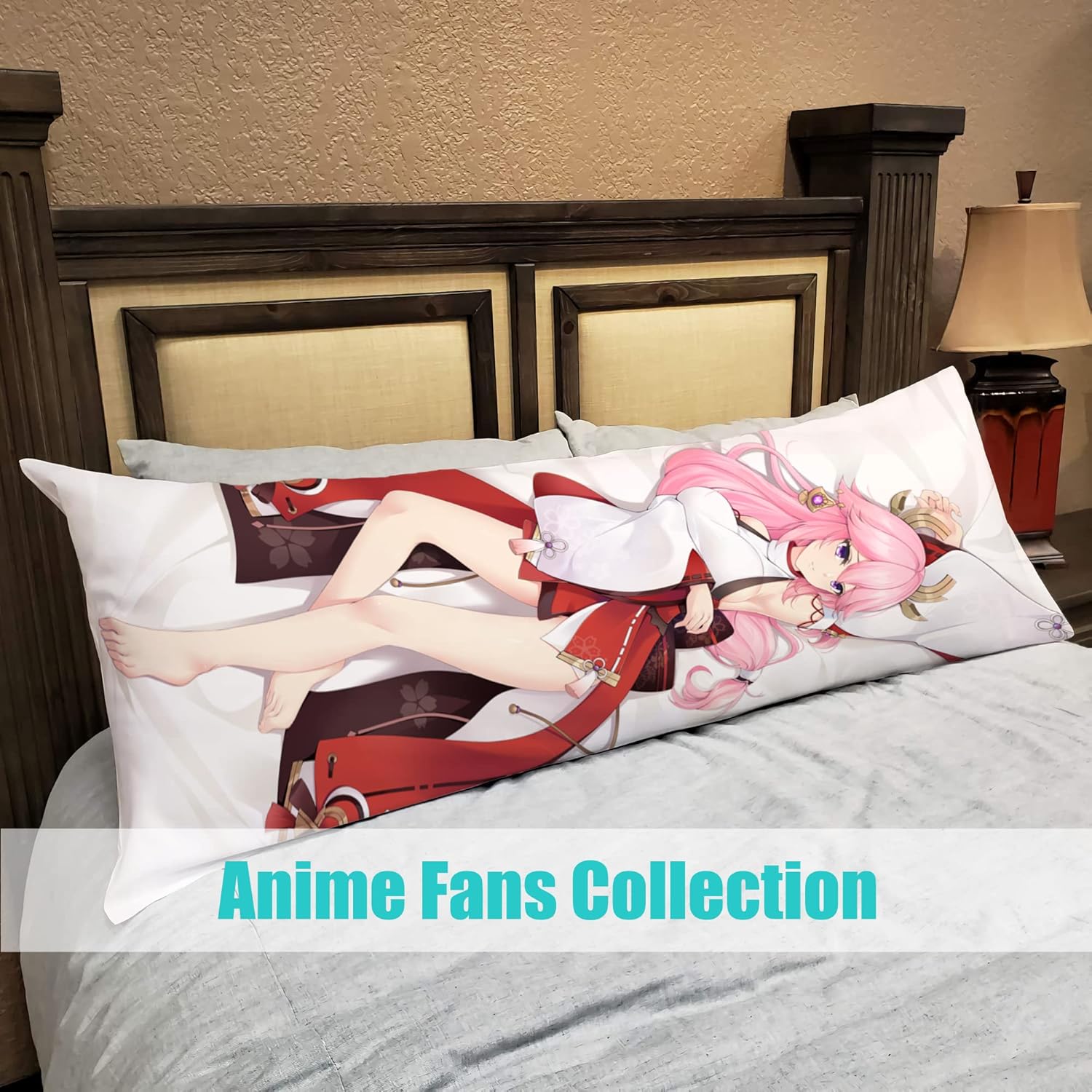 Anime Game Genshin Impact Girl Yae Miko – Funda de almohada corporal para abrazar, doble cara impresa de 59 x 19 pulgadas, funda de almohada