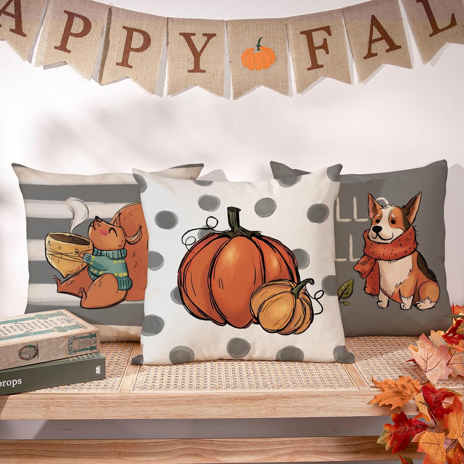 AnyDesign – Fundas de almohada de otoño con diseño de calabaza, funda de cojín decorativa para cosecha, granja, Acción de Gracias, hogar, oficina,