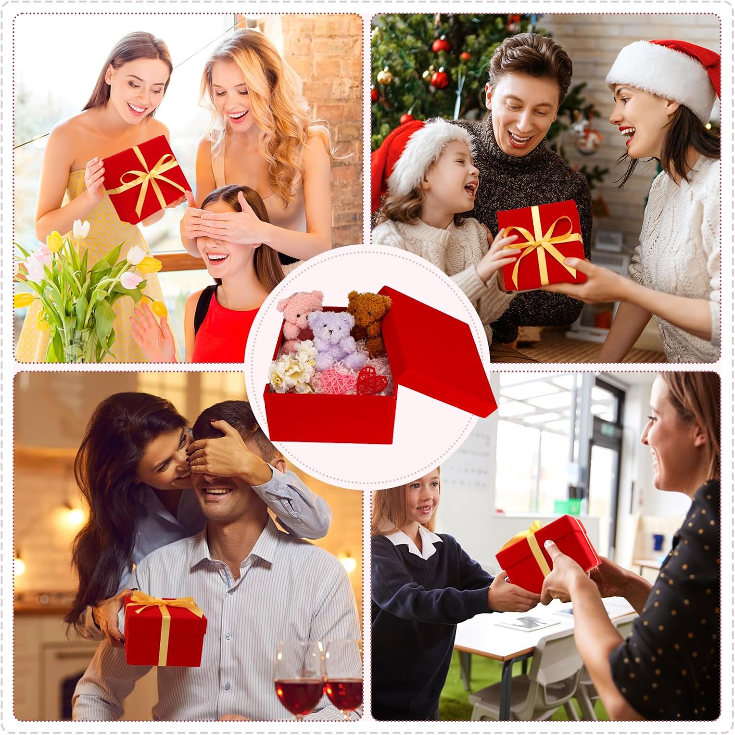 Mifoci Paquete de 5 cajas de regalo anidables para el Día de la Madre con tapas, cinta, terciopelo, arreglos cuadrados, flores, caja de regalo de 5