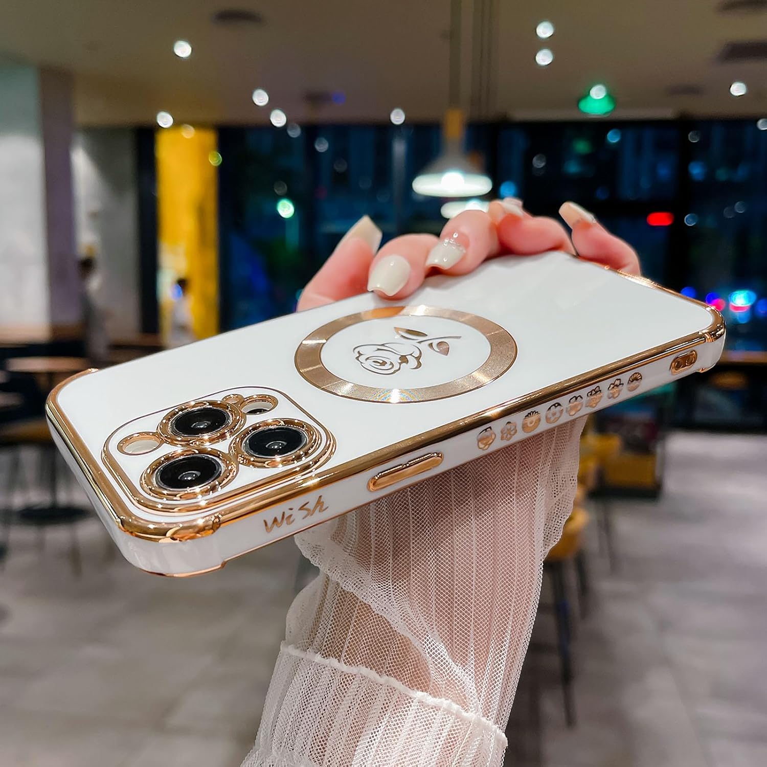 SPOBIT Funda magnética para iPhone 14 Pro Max, compatible con Magsafe, funda floral de rosa de hadas para mujeres y niñas, funda delgada suave y