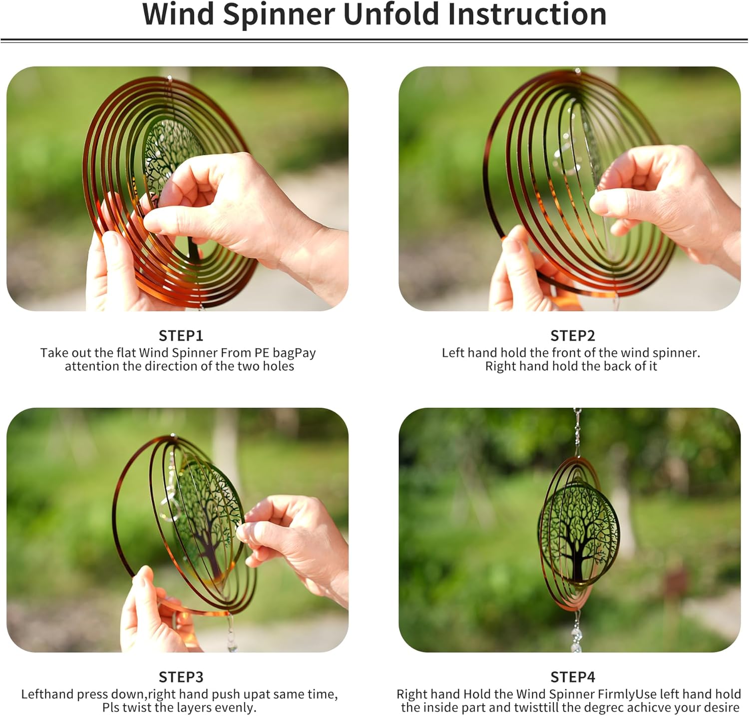 Tree Life – Molinillo de viento 3D de acero inoxidable para decoración de jardín en interiores y exteriores, adornos para manualidades, 8 pulgadas,