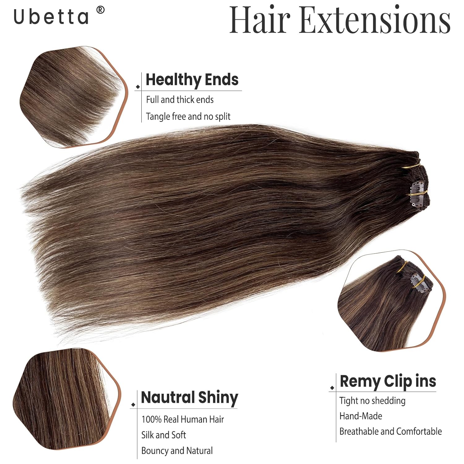 Extensiones de cabello humano real con clip, de 12 pulgadas, 7 unidades, color marrón oscuro, balayage, color marrón ceniza, extensiones de cabello