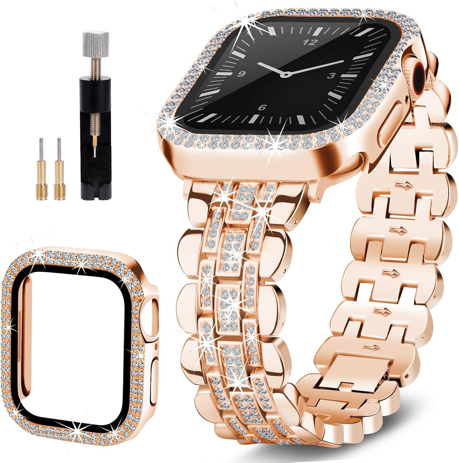 Compatible con Apple Watch Band de 1.575 pulgadas (1.575 in) para mujer, bandas brillantes de repuesto de joyería de diamante, pulsera de metal