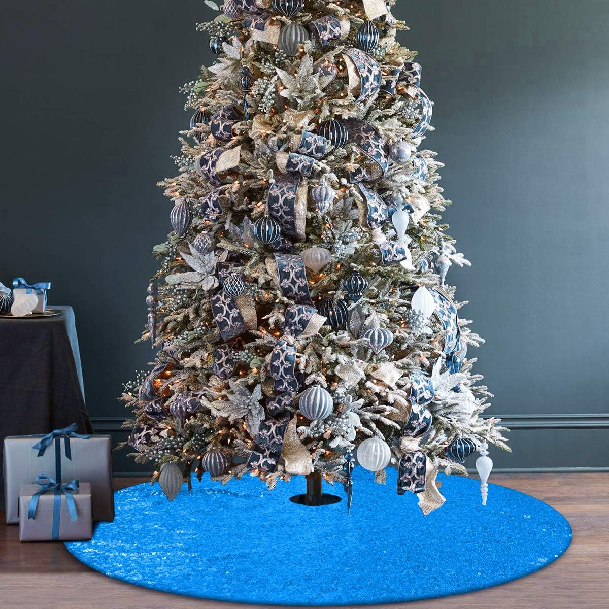 Falda de lentejuelas para árbol de Navidad, 48pulgadas, doble capa, para bodas y fiestas