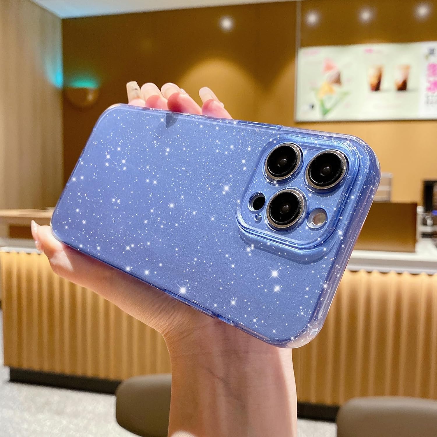 Funda compatible con iPhone 14 Pro Max de 6.7 pulgadas, bonita funda delgada con purpurina, a prueba de golpes, suave, para mujeres y niñas (azul