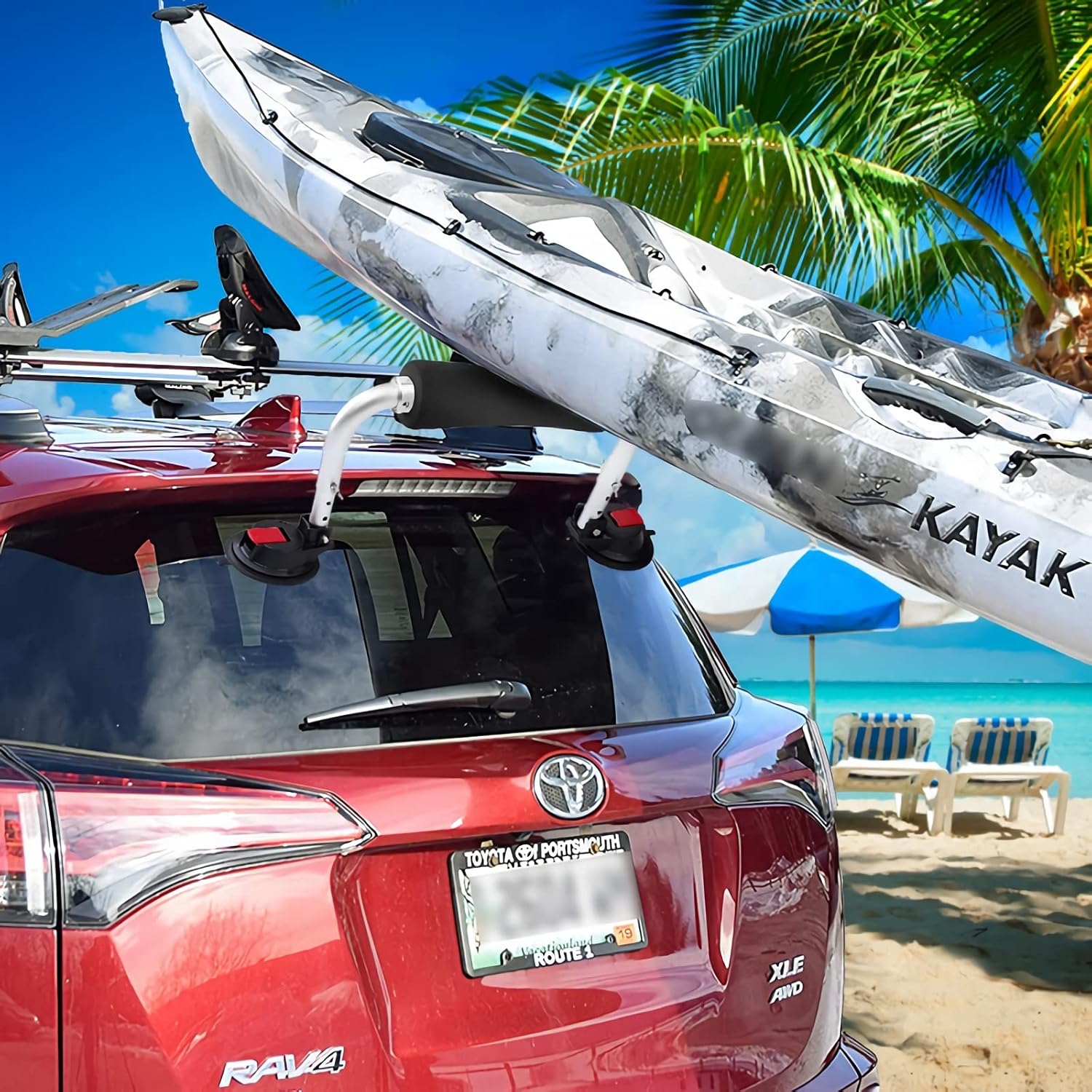 GaiRen Rodillo de kayak, ayuda de elevación del cargador de kayak para carga de automóviles SUV en el techo con ventosa
