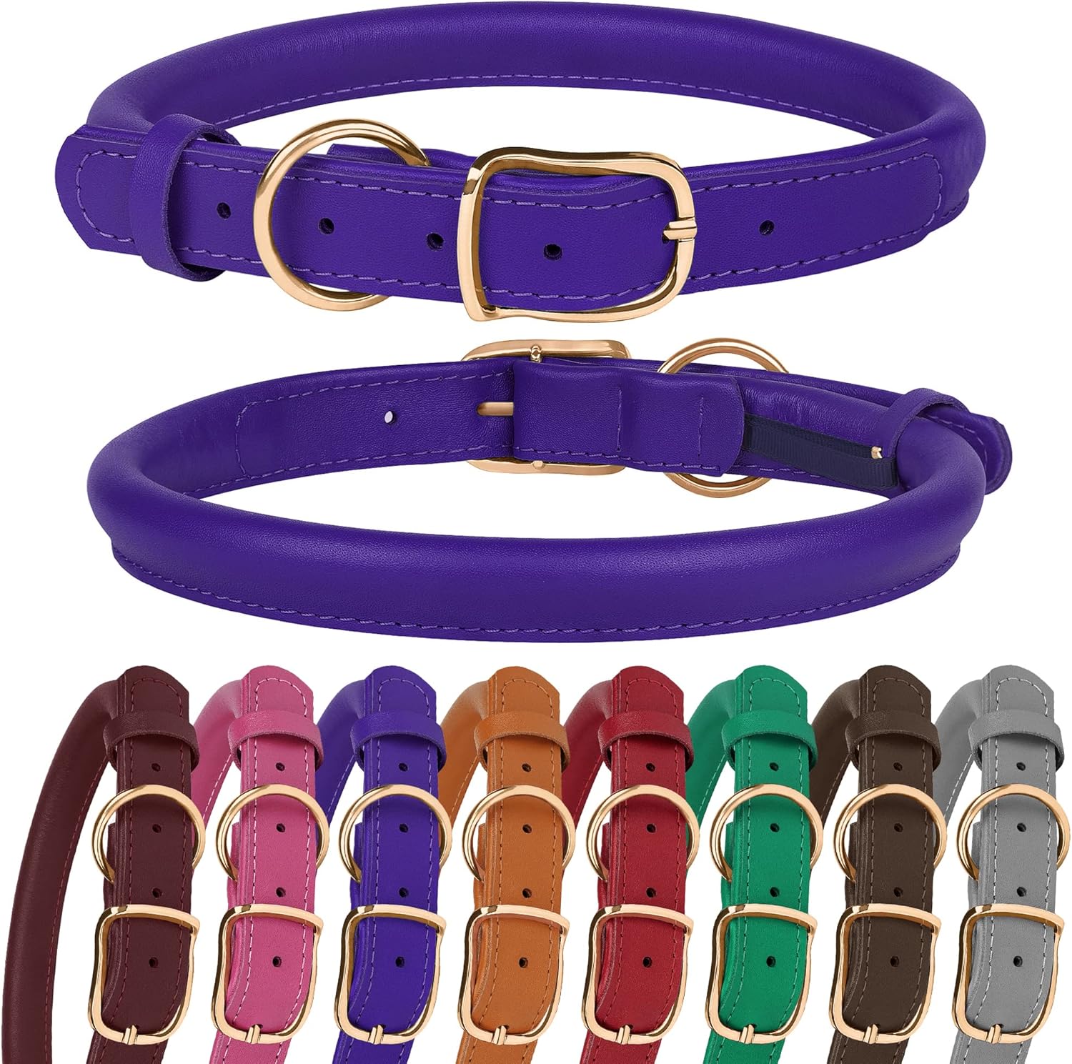Collar de cuero enrollado para perro, collar ajustable de cuerda redonda para perros pequeños, medianos y grandes, cachorros, rosa, morado, verde,