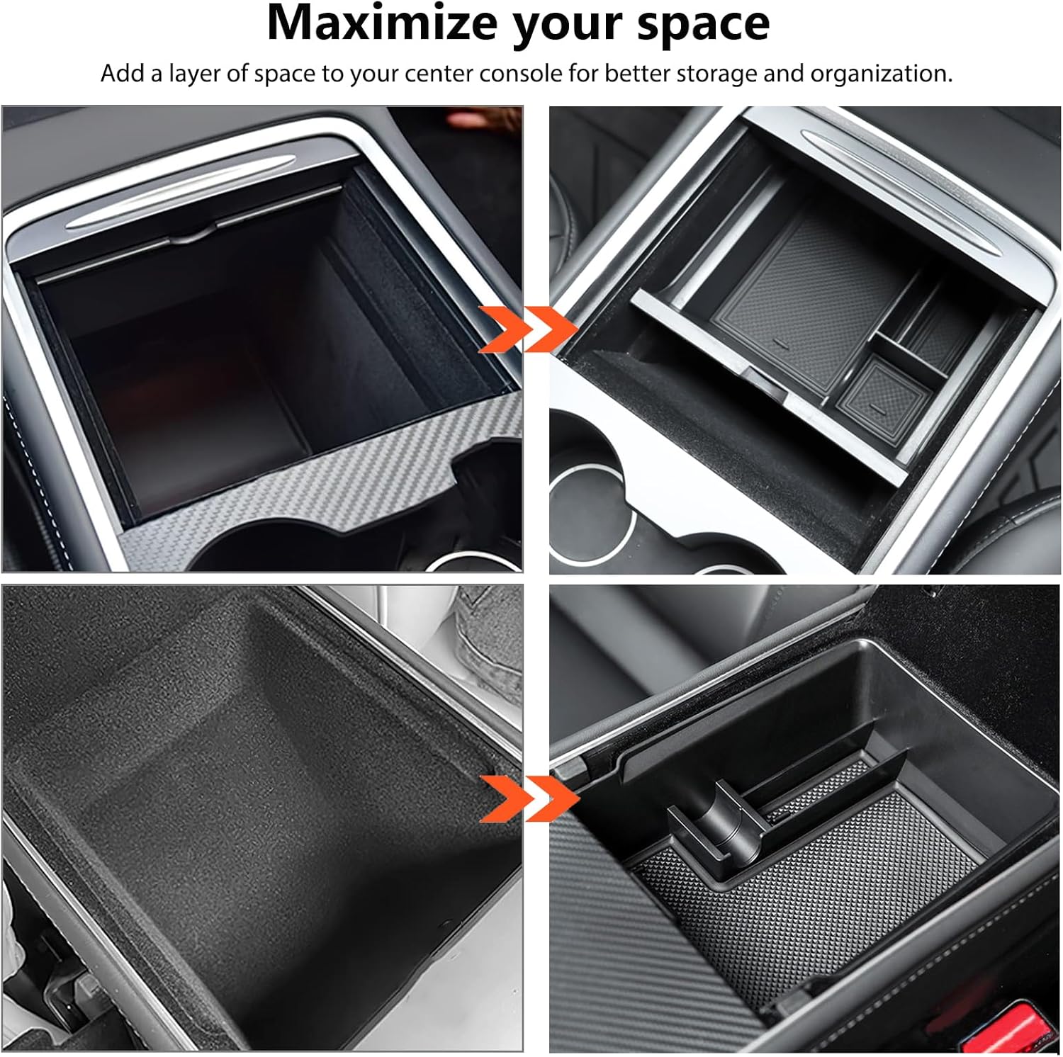 Dozod Bandeja organizadora de consola central de 9 piezas compatibles con Tesla Modelo 3 Modelo Y 2024-2021, caja de almacenamiento para