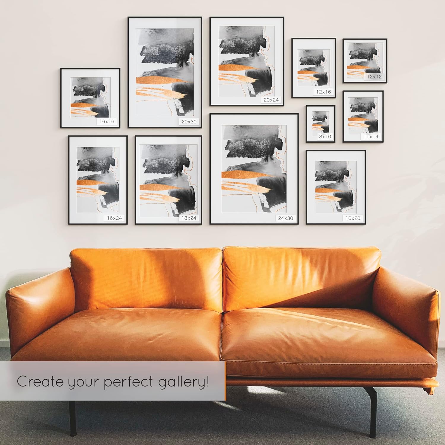 Homeforia – Marco metálico negro de 20 x 30pulgadas con paspartú de 16 x 24pulgadas, para pared, marco de aluminio grande con vidrio templado para