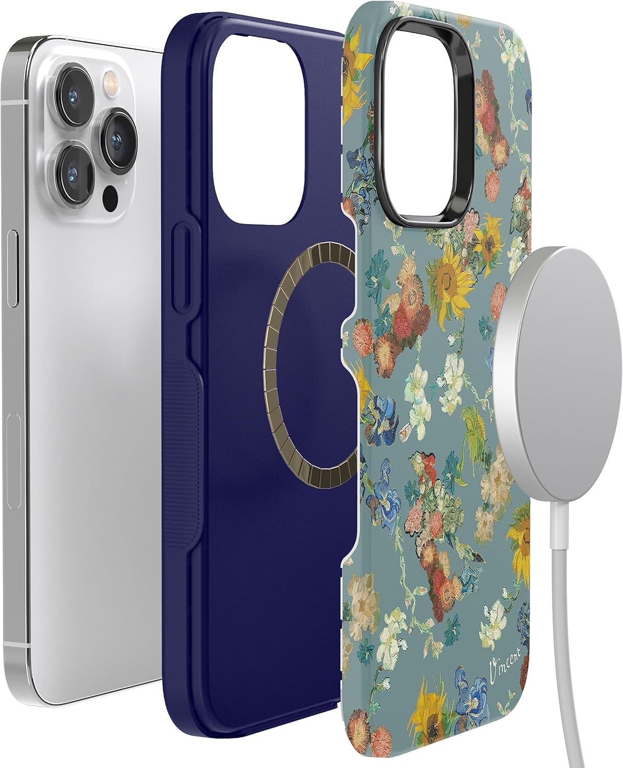 Casely Funda para iPhone 14 Pro  Flores de Van Gogh  50 aniversario  Compatible con MagSafe  Funda de teléfono iPhone 14 Pro