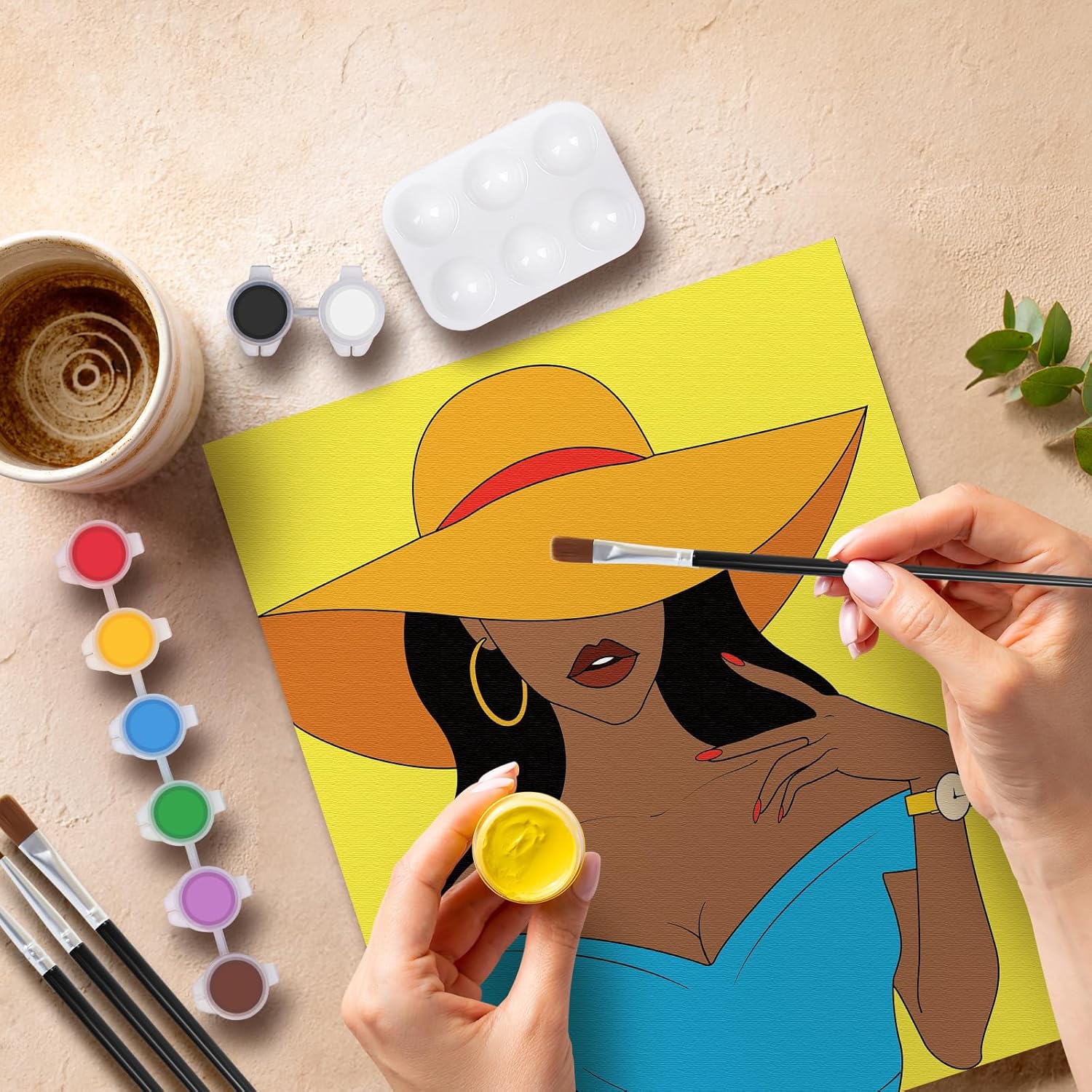 VOCHIC Paquete de 2 kits de pintura y sorbo para adultos, kit de fiesta de pintura de lienzo predibujado para juegos nocturnos, elegantes regalos de