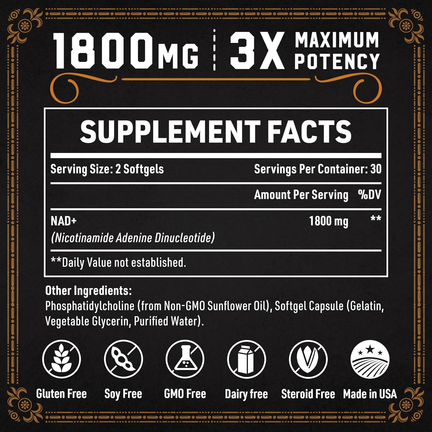 Suplemento liposomal NAD de 1800 MG, suplemento NAD+ similar a la ribósido de nicotinamida, suplemento NAD Plus 98% puro para refuerzo de energía y
