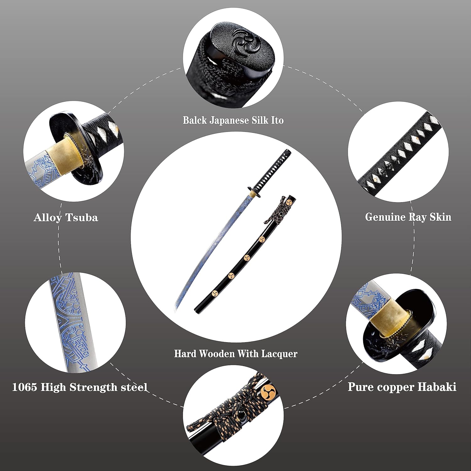 10451065 acero de alto carbono, Hademade espada samurai tradicional forjada a mano templada por calor, espada samurái tradicional, espada katana