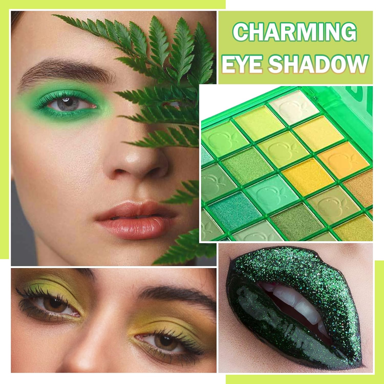 XiaoTu Paleta de sombra de ojos verdes, paleta de maquillaje de sombra de ojos con purpurina verde, mate de larga duración, altamente pigmentada,