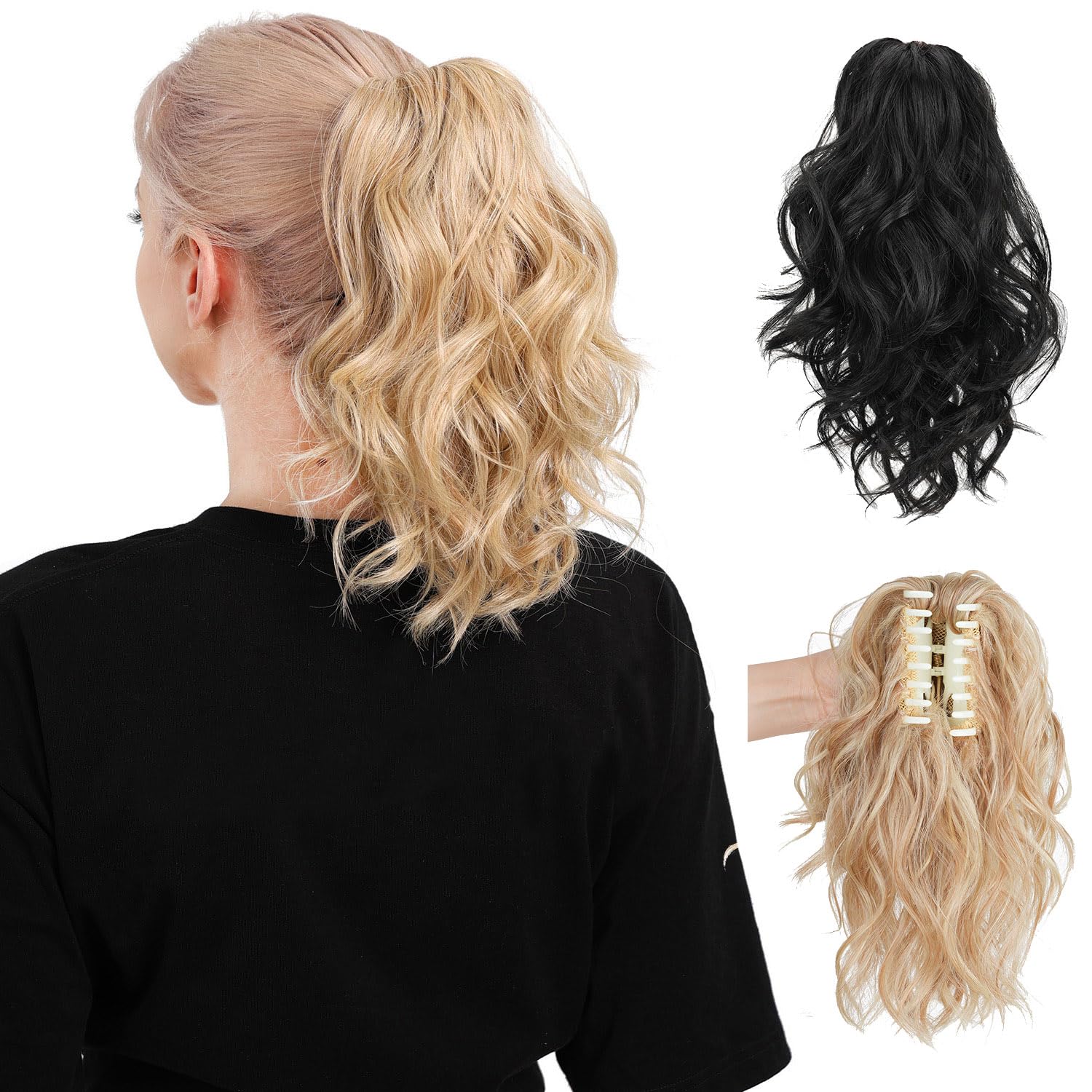 Cola de caballo corta falsa para mujer, clip de garra rizada, extensiones de cola de caballo onduladas sintéticas, cola de caballo mediana con clip