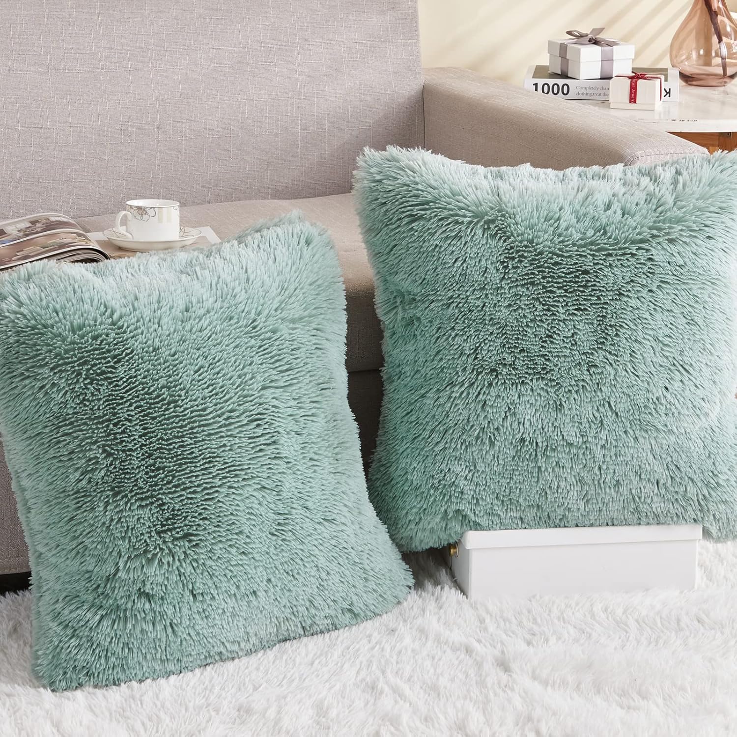 GONAAP Funda de almohada de piel sintética decorativa para sofá, cama de automóvil, 18 x 18 pulgadas (azul hielo, 18 x 18 pulgadas (paquete de 2)