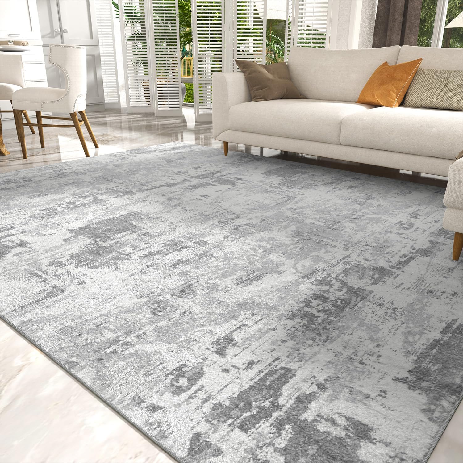 Alfombra de área de 5 x 7 para sala de estar, moderna, abstracta, lavable, suave, esponjosa, antideslizante, para dormitorio, comedor, sala de