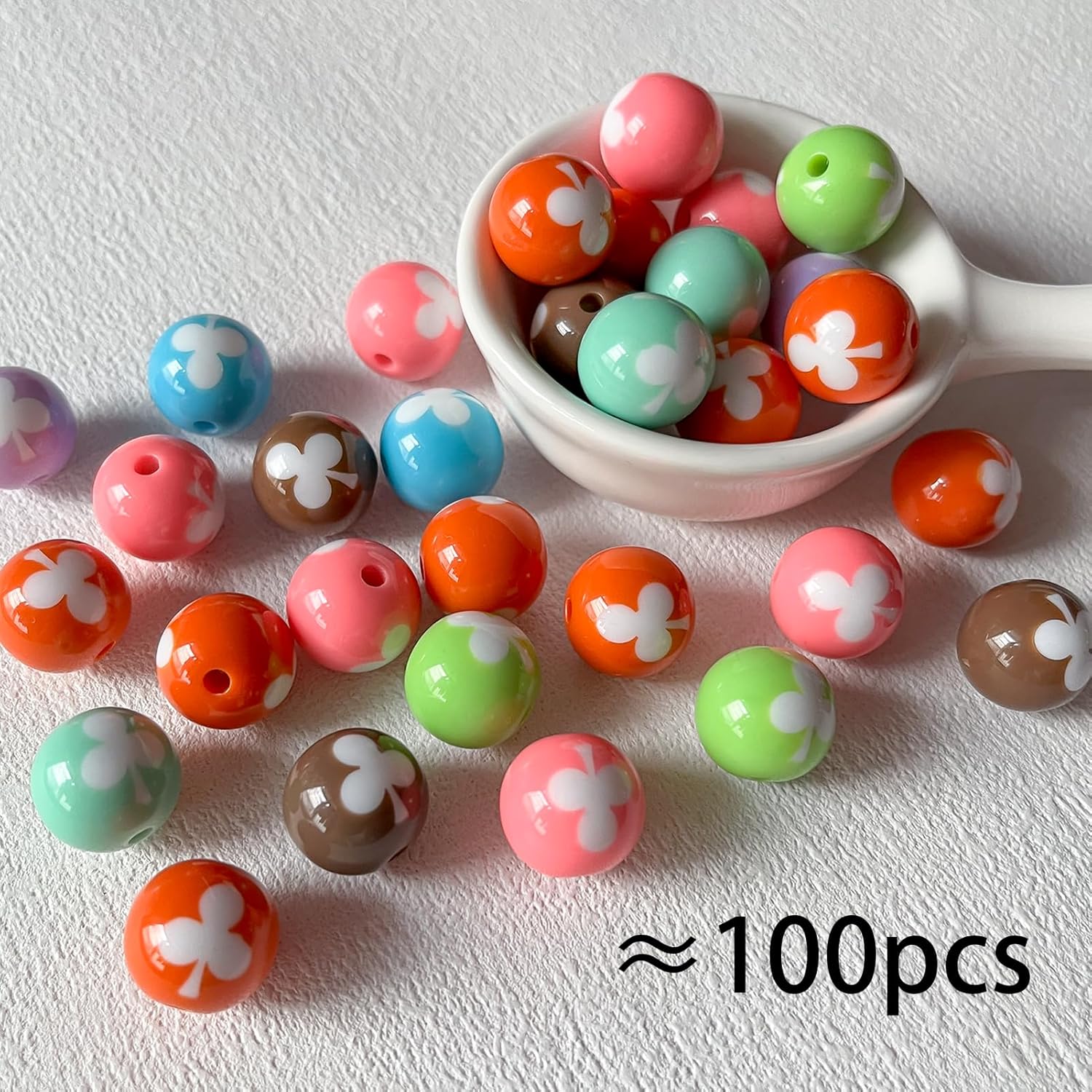 Cuentas acrílicas de 0.63 pulgadas (0.630 in), cuentas de trébol, cuentas coloridas redondas multicolor para hacer joyas de bricolaje (cuentas de