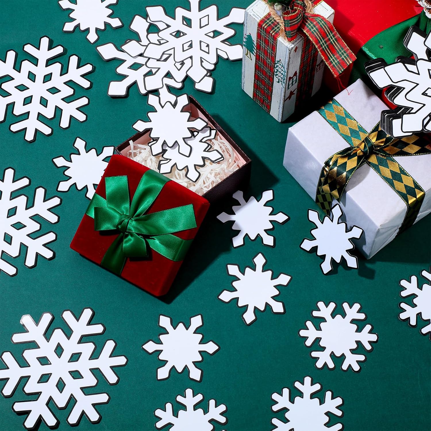 90 piezas de copos de nieve de invierno, decoración de tablón de anuncios para aula, estilo surtido, invierno, Navidad, copo de nieve blanco,