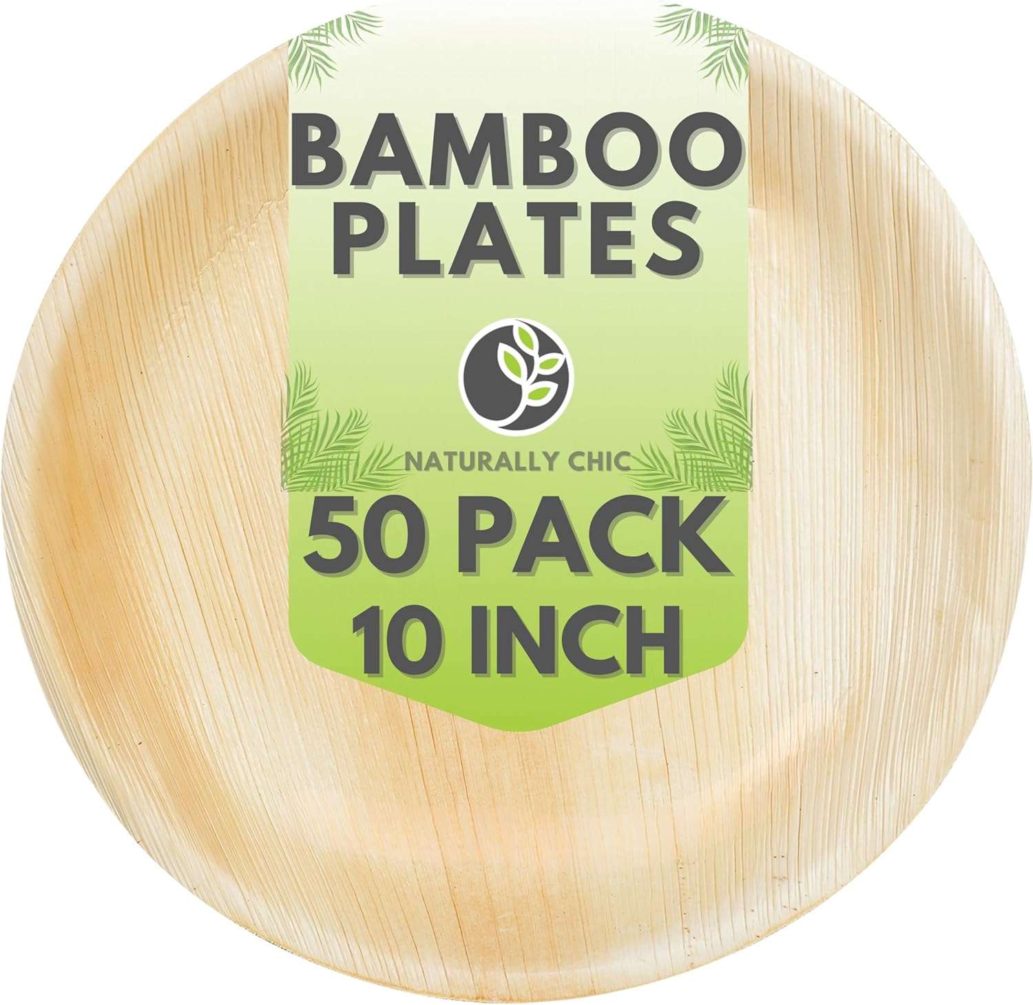 Platos de hoja de palma  Platos redondos de bambú de 10 pulgadas, ecológicos, desechables, compostables y biodegradables para bodas, fiestas y