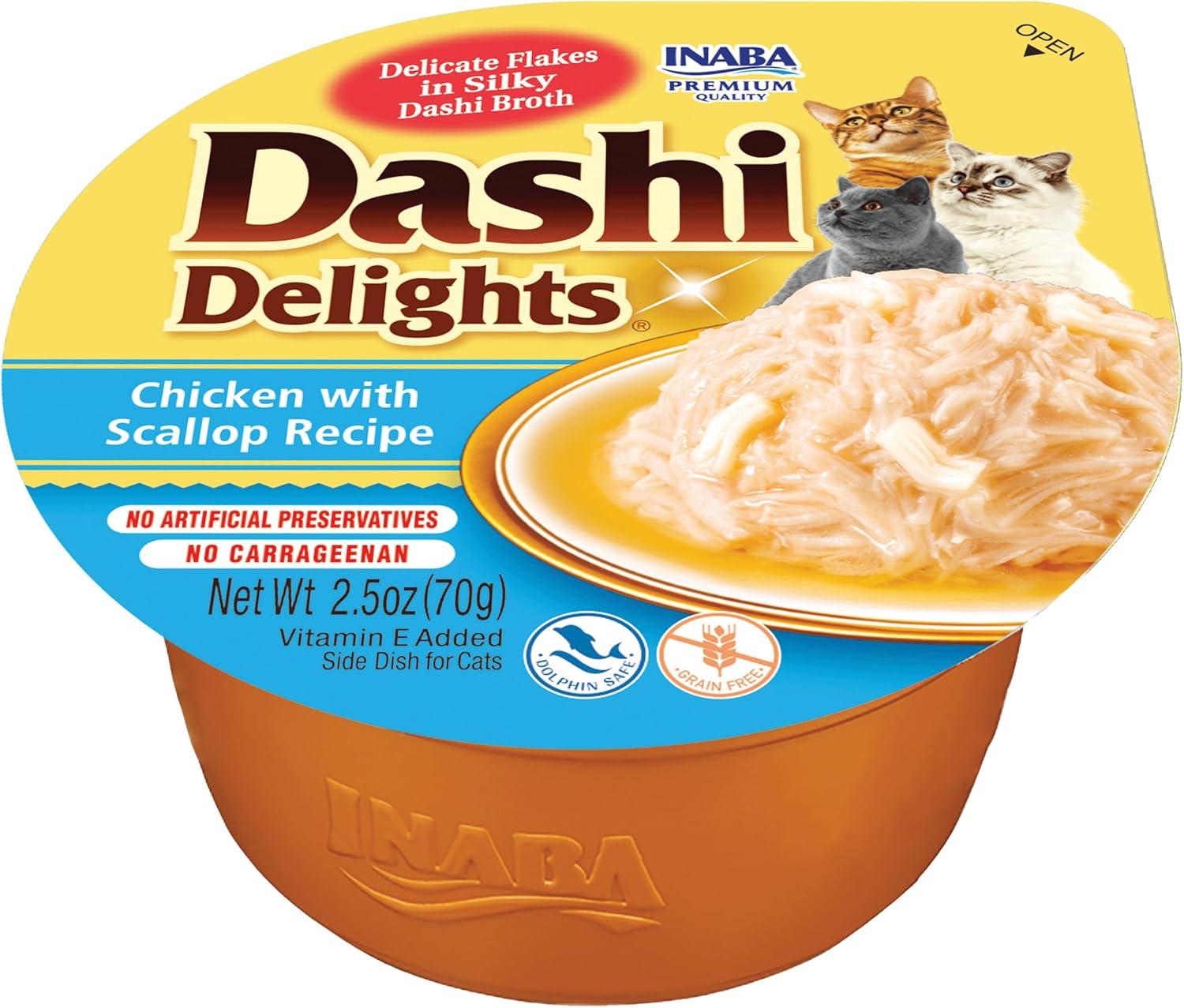 INABA Dashi Delights para gatos, pollo rallado con caldo de hojuelas Bonito, taza de 2.5 onzas, 6 tazas en total, receta de pollo con vieira