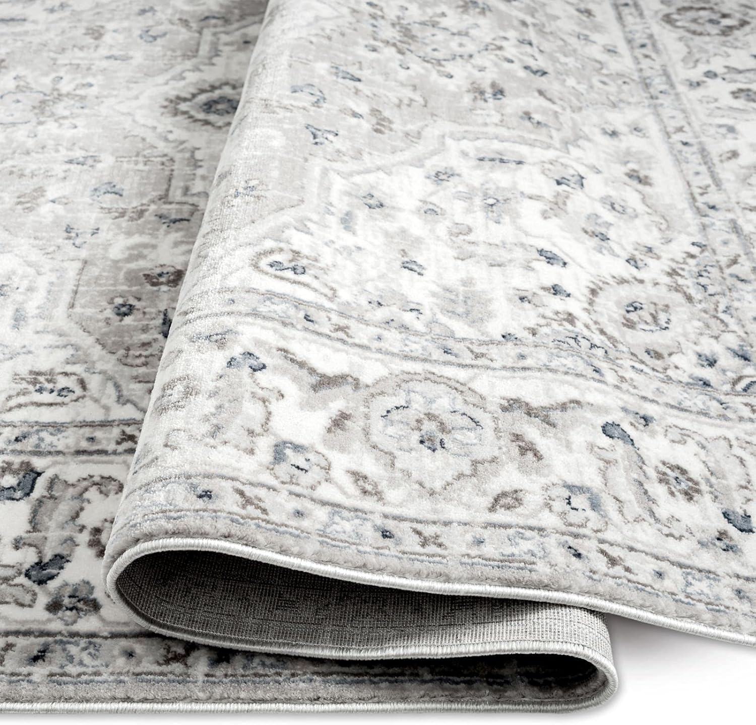 Home Dynamix Belmar Sterling – Alfombra de medallón oriental, grismarfil, rectangular de 6 pies 6 pulgadas x 9 pies 6 pulgadas