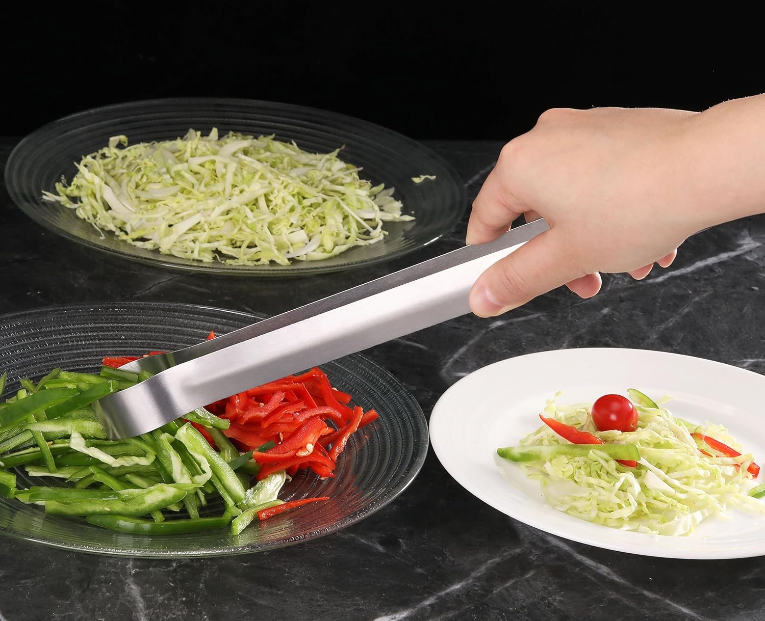 New Star Foodservice 42283 Pinzas para pompones, acero inoxidable, 12 pulgadas, juego de 6, color plateado