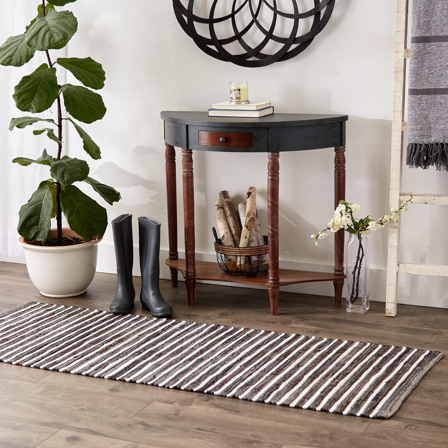 DII Chindi Home Collection Alfombra de área multicolor hecha a mano de trapo, 2pies y 3pulgadas x 6pies, color Marrón oscuro