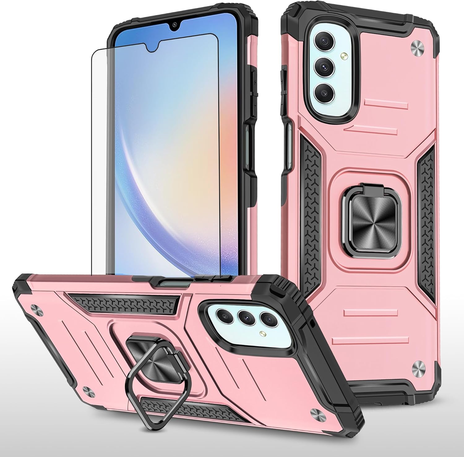 Asuwish Funda de teléfono para Samsung Galaxy A24 4G5G con protector de pantalla de vidrio templado y soporte de anillo delgado híbrido protector