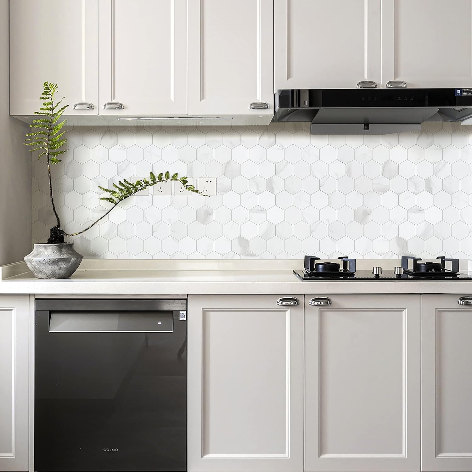 COLAMO LUXURY – Paquete de 5 azulejos de mármol de Carrara blanco para salpicaduras de cocina, azulejos autoadhesivos para caravana, salpicadura