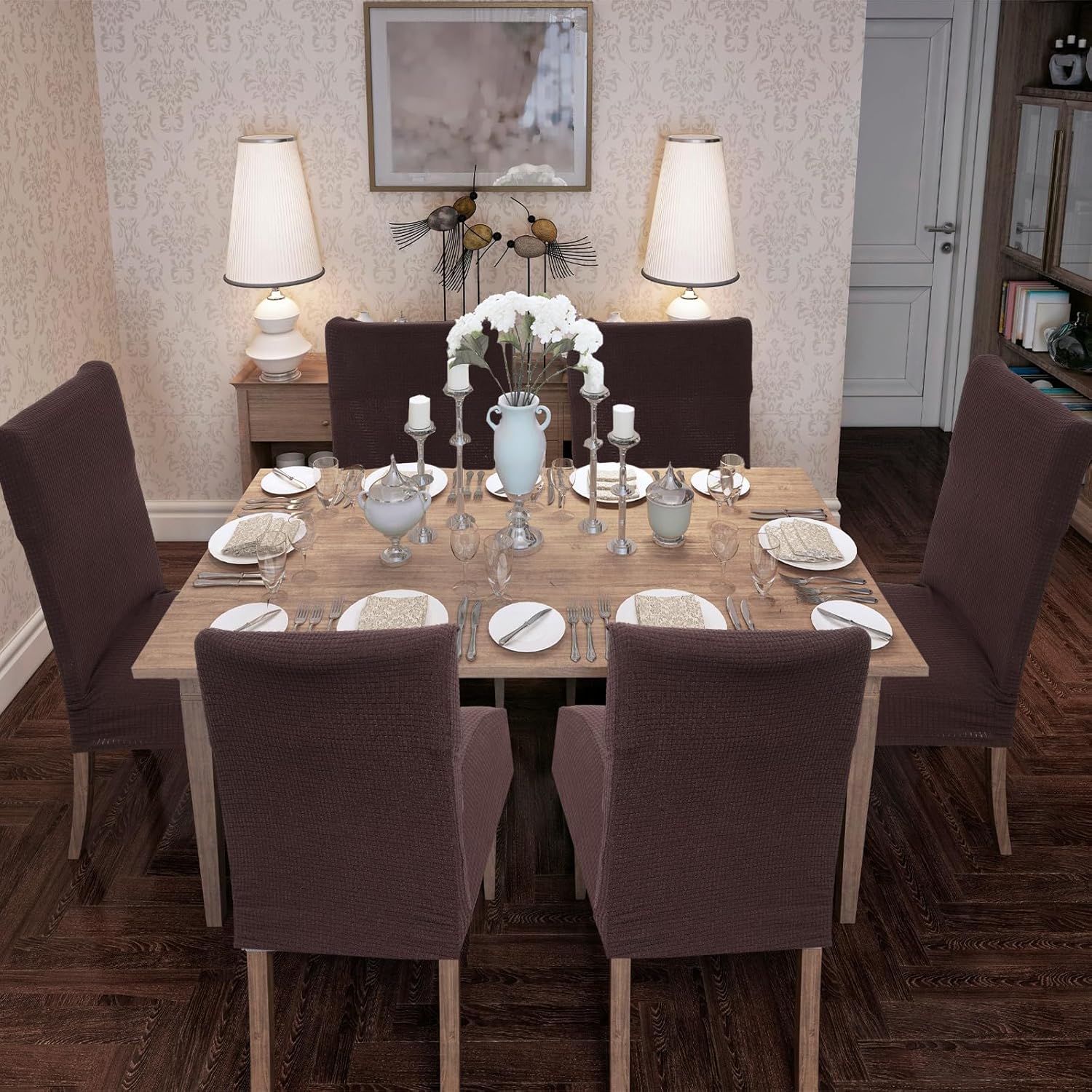 Buryeah 10 fundas impermeables para sillas de comedor, de jacquard elástico, funda protectora para silla, funda protectora extraíble y lavable para