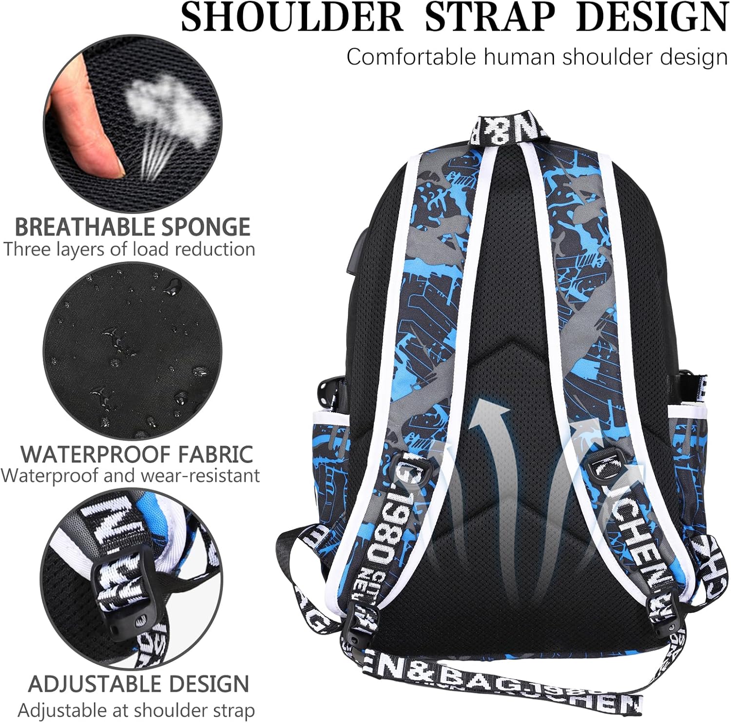 Mochila luminosa para niños, mochila para laptop de 15.6 pulgadas con EE. UU, Azul, Mochila luminosa