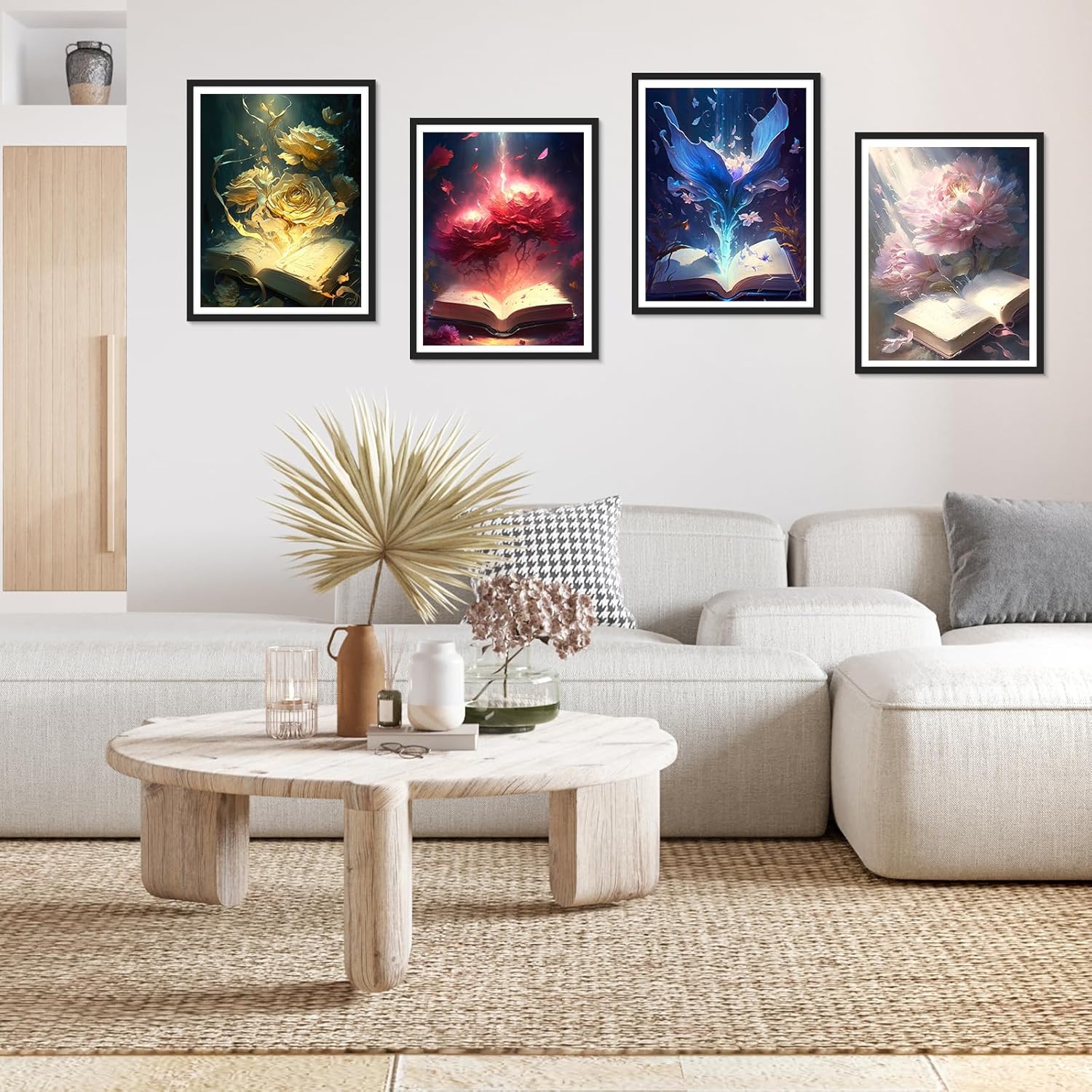 RICUVED Paquete de 4 pinturas artísticas de diamantes, kit de pintura de diamantes para adultos, arte de gemas de diamantes 5D, taladro redondo