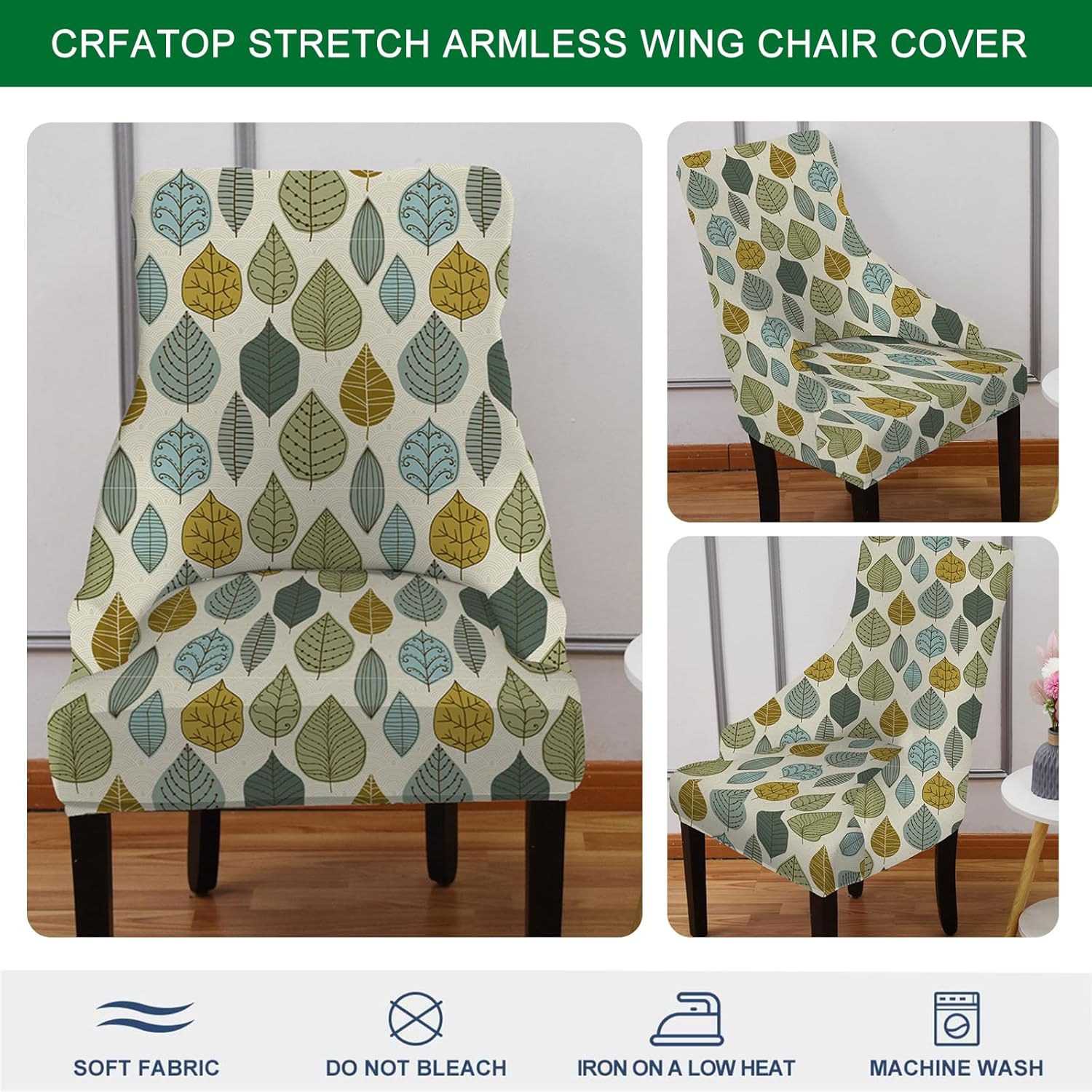 CRFATOP Funda elástica para silla lateral con respaldo de ala, funda estampada para silla de acento lavable, funda reutilizable para silla de