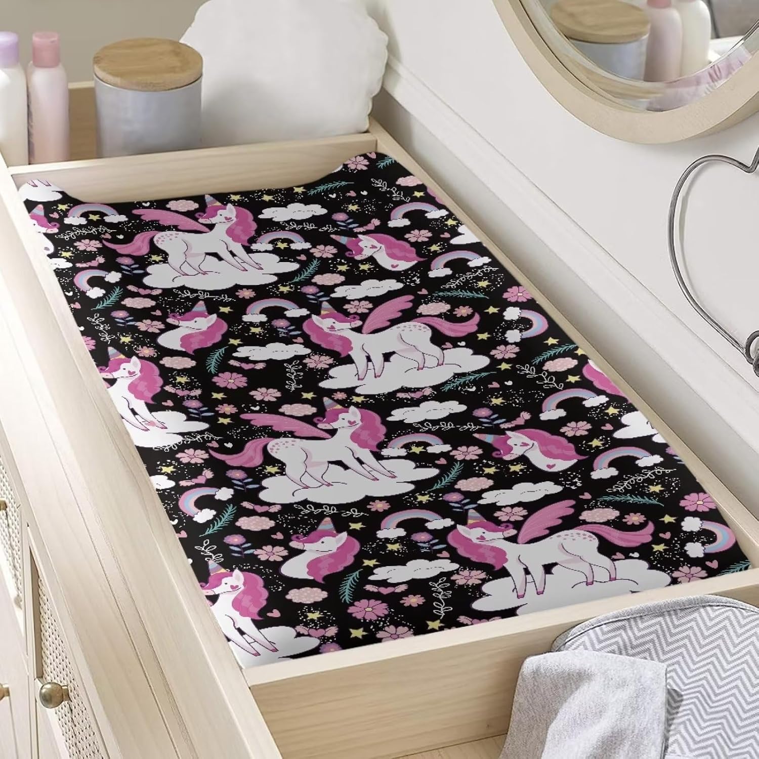 Zanxiantu Funda para cambiador de unicornio para bebé, cómoda funda de cambiador de pañales, fundas suaves y transpirables para cambiador, cubierta