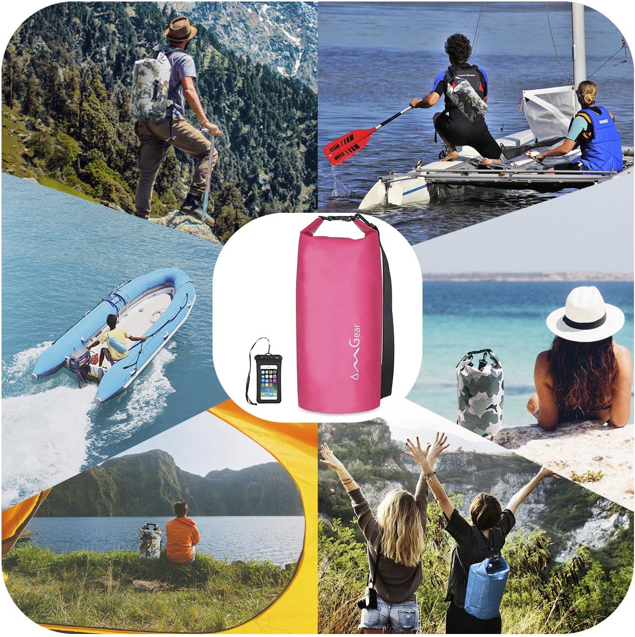 OMGear Mochila impermeable, bolsa impermeable para teléfono, 40, 30, 20, 10 y 5 L, flotante, saco seco para kayak, lancha, vela, piragüismo,