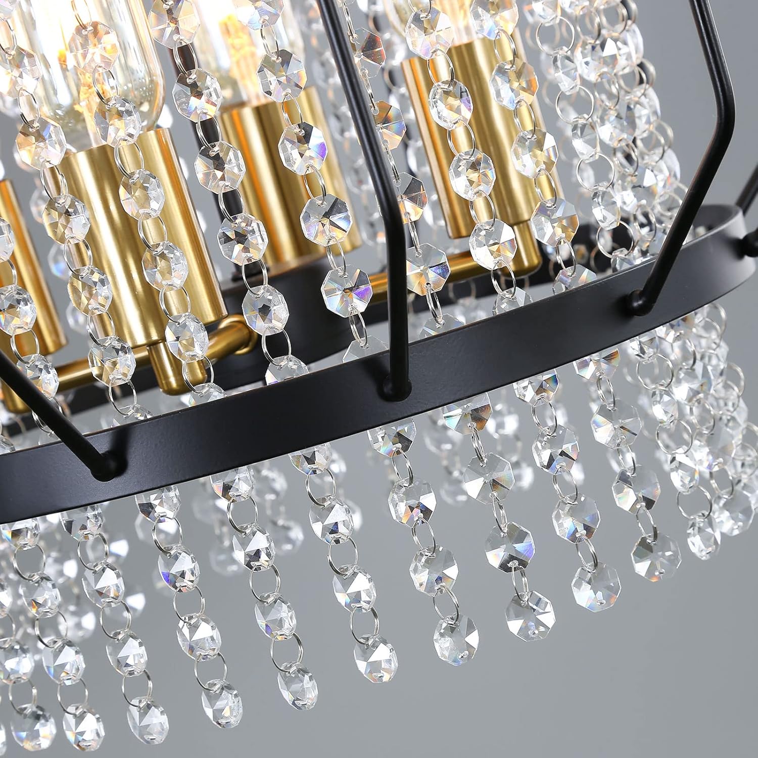 Lámpara colgante de cristal de metal negro con 4 luces, lámpara de techo colgante para pasillo, entrada, dormitorio, balcón, isla de cocina