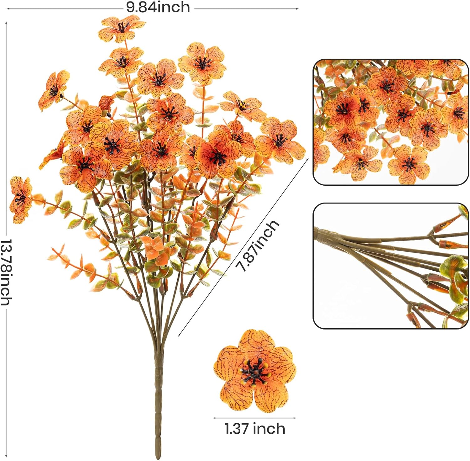 10 flores artificiales para exteriores, decoración de flores de plástico, resistentes a los rayos UV, plantas artificiales para interiores y