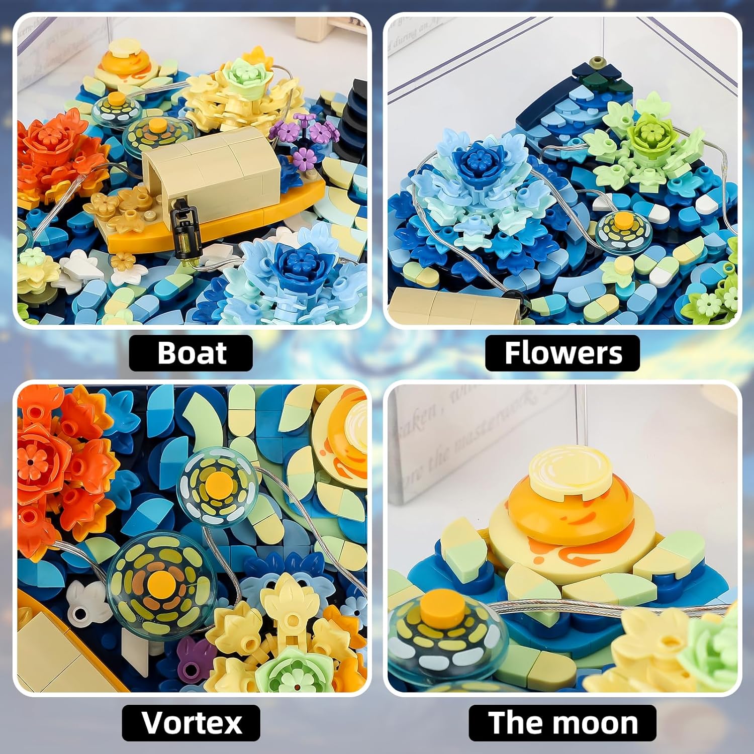 QLT QIAOLETONG Ideas The Starry Night Flowers Mini bloques de construcción para adultos, juego de construcción de Vincent Van Gogh con iluminación,