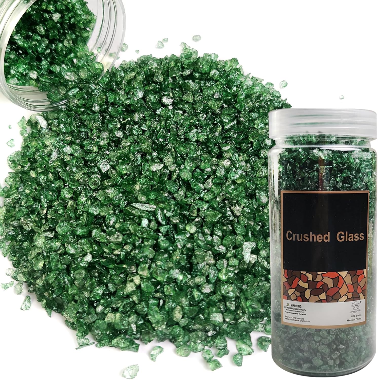 Piedras de terrario de cristal triturado verde de 1.3 libras para arte de resina, manualidades, decoración de Navidad, dispersos de mesa, cubierta
