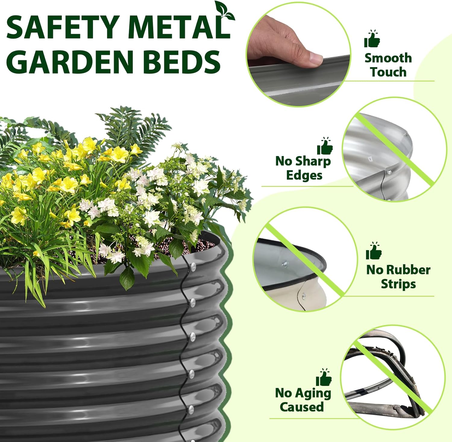 A ANLEOLIFE Jardineras elevadas galvanizadas de 8 x 4 x 1.5 pies para exteriores, maceta ovalada grande de metal para plantar verduras, flores,