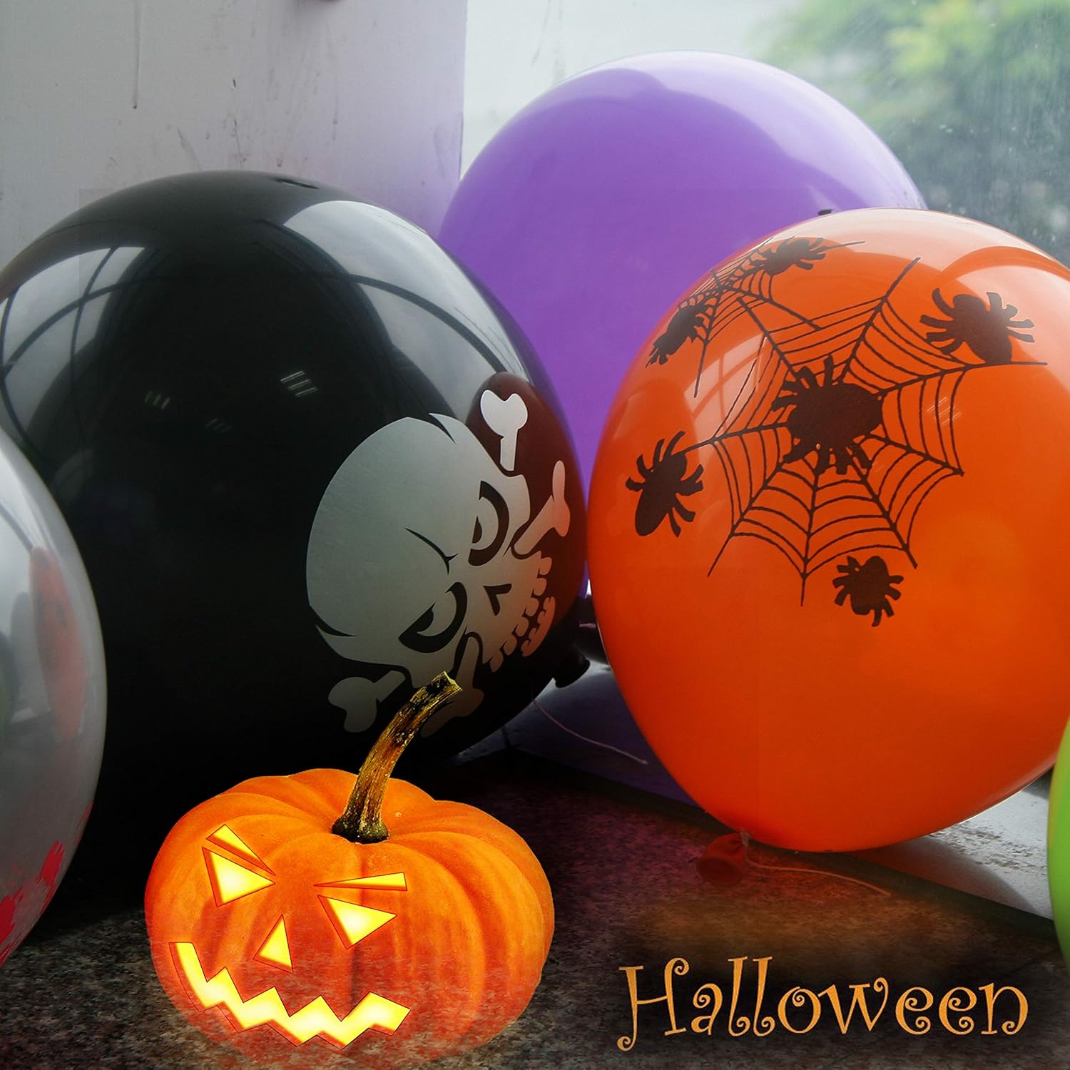 CANDEL CHOICE Globos de Halloween 100 unidades de 12 pulgadas de colores surtidos con 10 diseños temáticos de Halloween impresos redondos