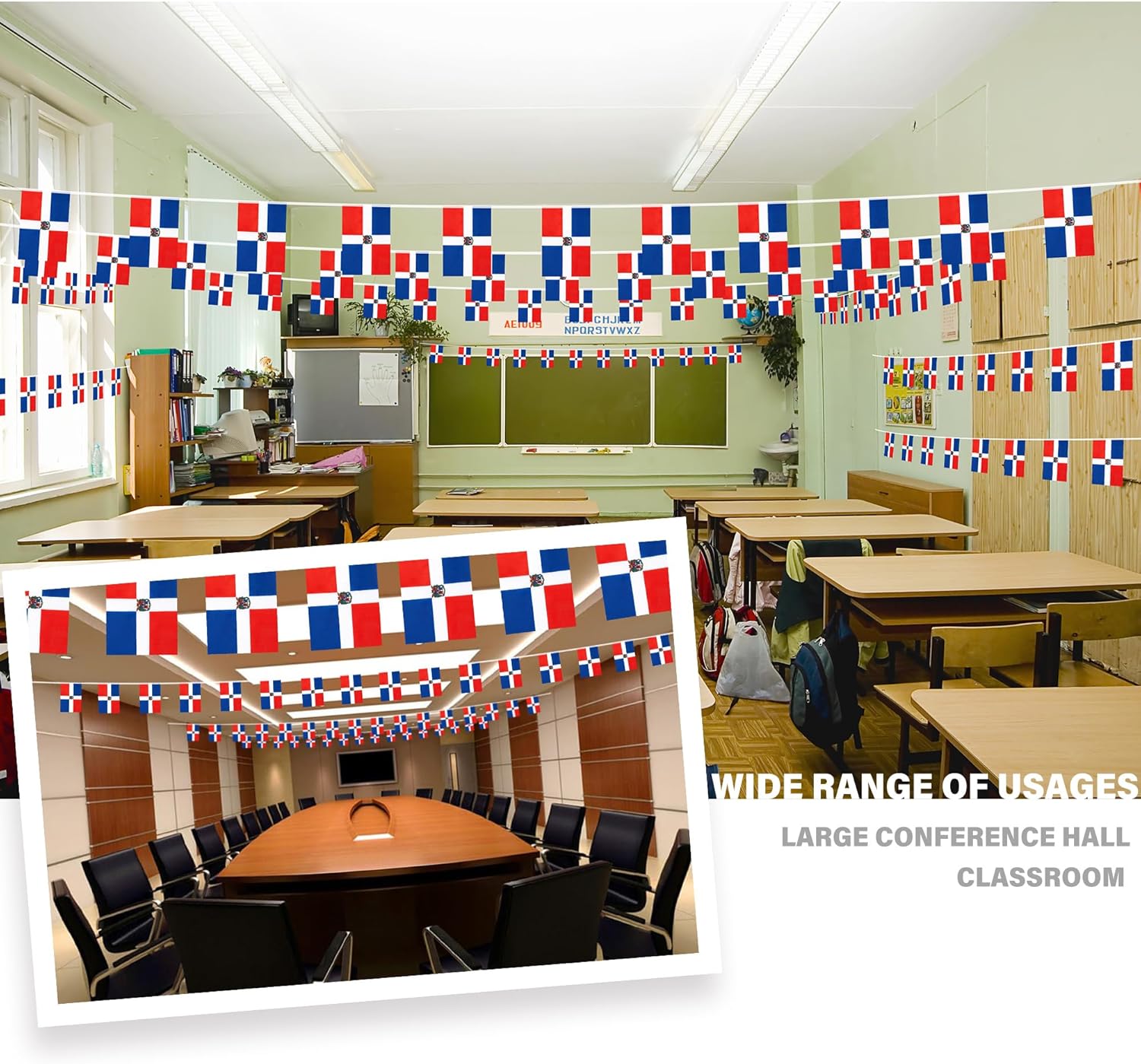 Banderín de bandera de República Dominicana, pequeña mini bandera dominicana, banderín de banderines, decoración nacional de país para escuela,