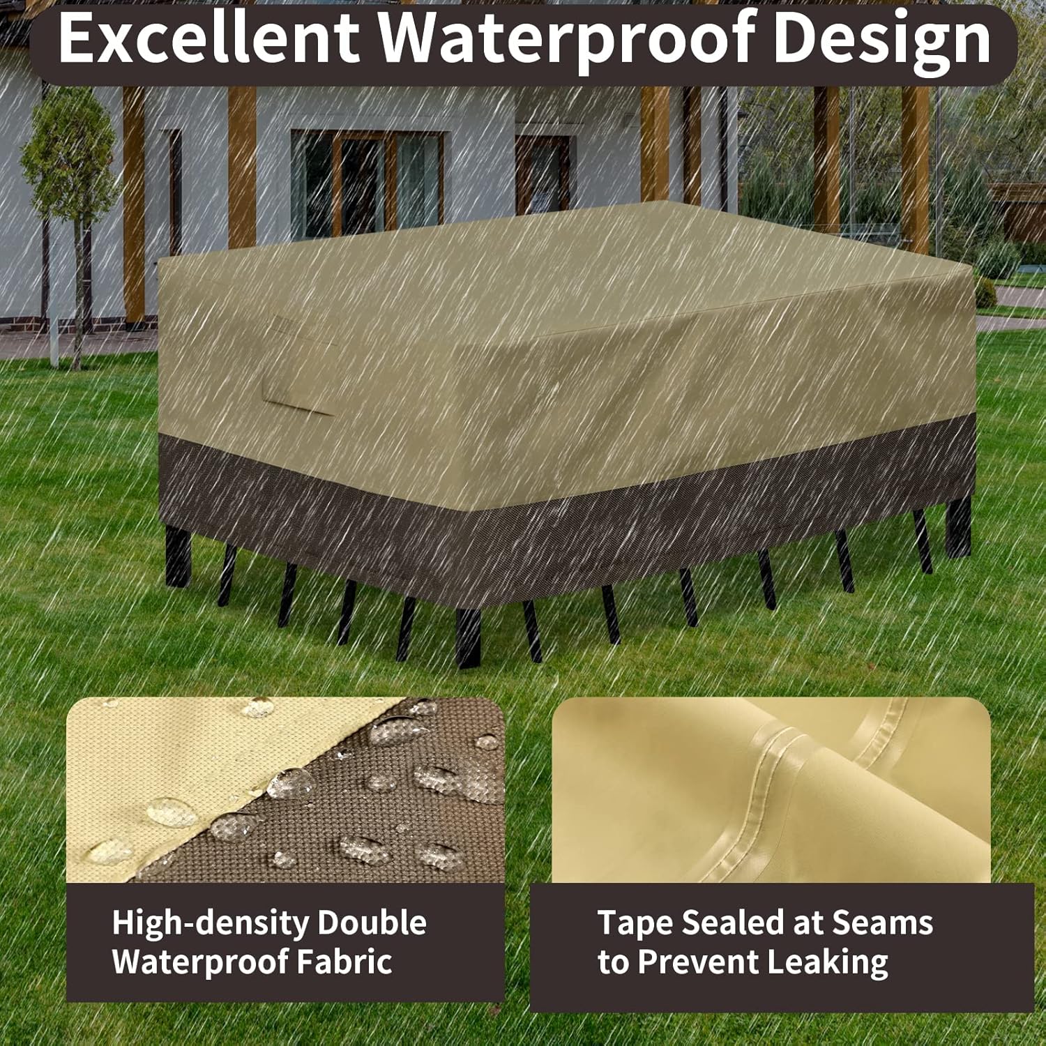 PureFit Fundas para muebles de patio, funda para muebles de mesa de exterior, lona impermeable rectangular, 650D fundas de patio para muebles de