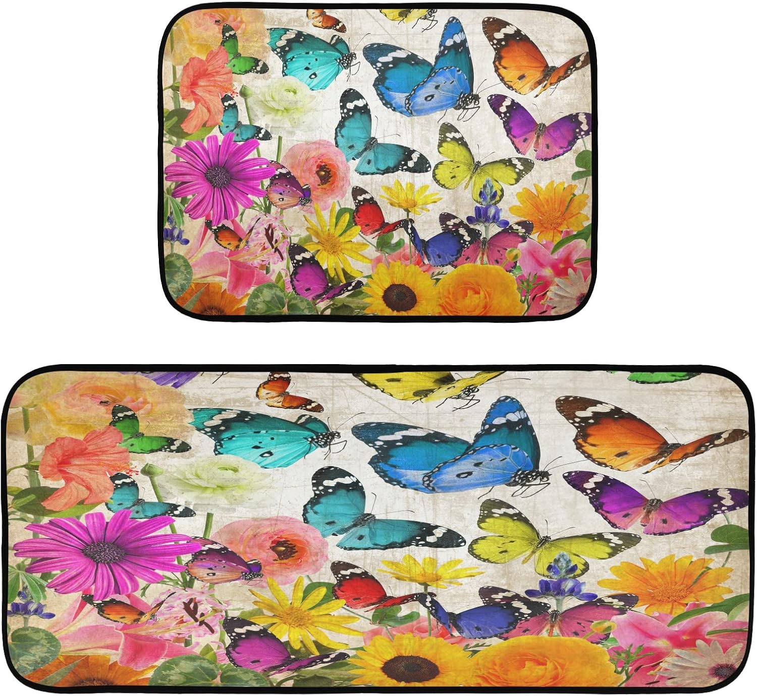 Juego de 2 alfombras de cocina de flores de primavera, diseño de girasol, tapete lavable perfecto para sala de estar, dormitorio, entrada