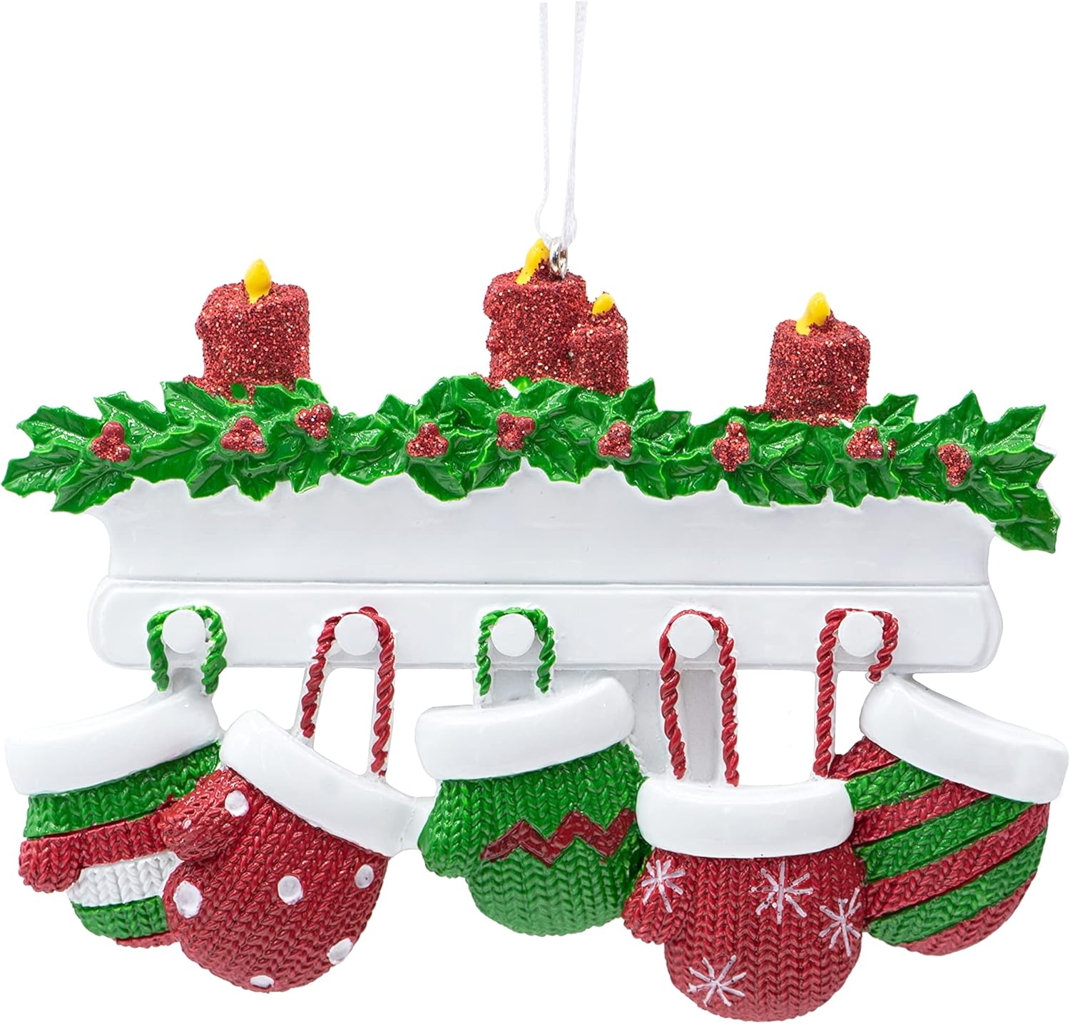 Adorno de Navidad personalizado para familia de 5 miembros 2023  Manoplas con velas con purpurina en la decoración del árbol de Navidad del manto,