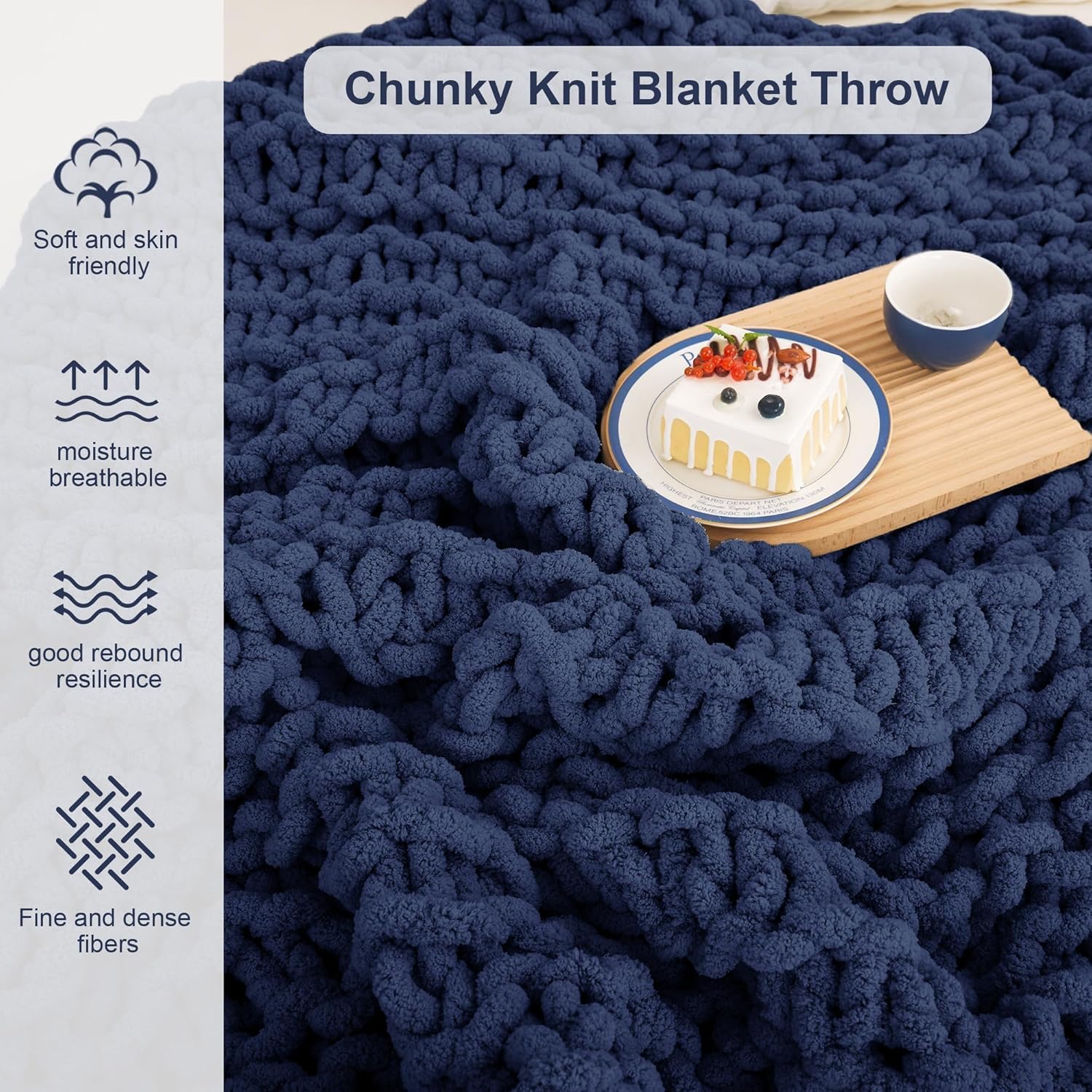Mooreeke Manta de punto grueso de 40 x 50 pulgadas, suave, lavable, acogedora, hecha a mano con hilo de chenilla jumbo para sofá, cama, sofá y
