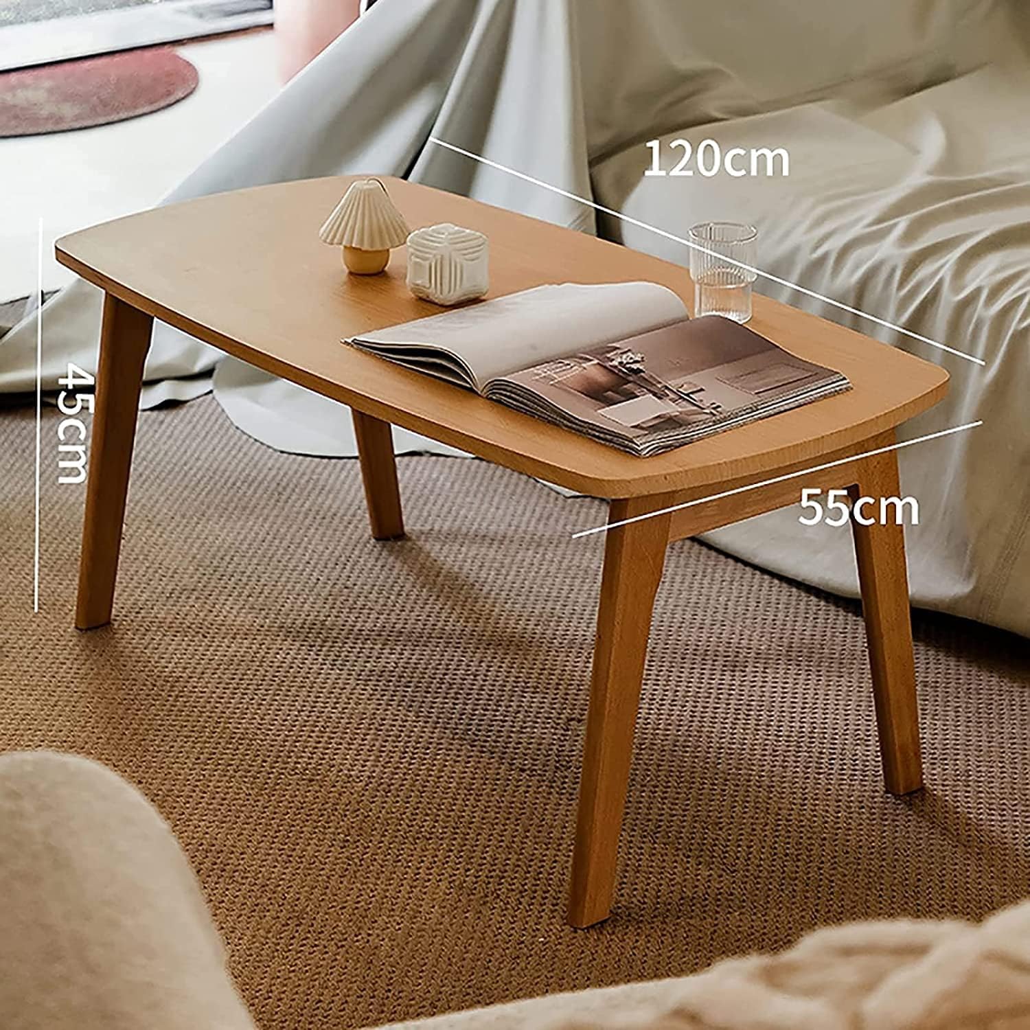Mesa de Centro Mesa de centro de madera maciza, mesa plegable estilo japonés, mesa auxiliar para sala de estar, sofá, mesa auxiliar de 17.7 in de